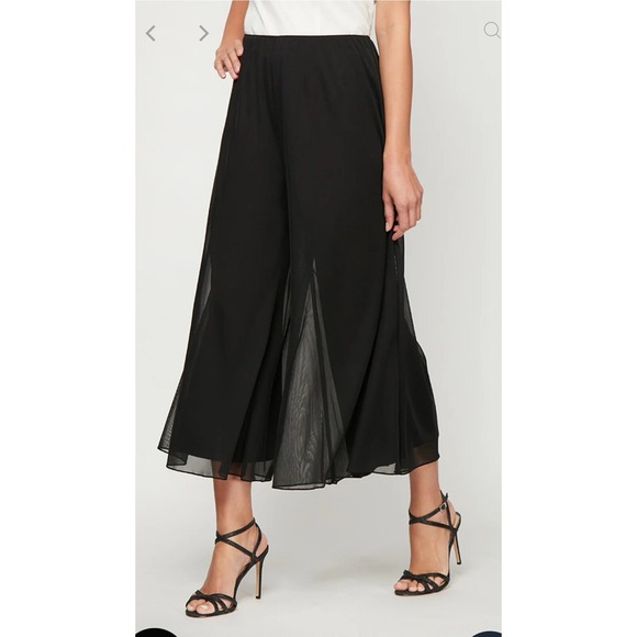 Alex Evenings NEW Sheer Wide-Leg Crop Pants Large Mesh Black event wedding - Picture 1 of 5